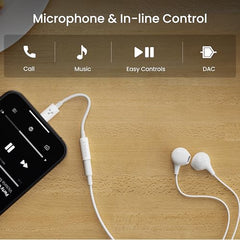 Ambrane Lightning to 3.5mm Audio Earphones Jack Adapter | AUX Cable, Port Converter for iPhone 14, 13, 12, 11, X, XS, 8, 7, 6S, SE, iPod, iPad | Headphone & Car Stereo Connector | White (AOTG-LX1)