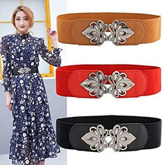 SYGA Women Cinch Belt, PU Leather Stretchy Waist Belt with Emblem Metal Buckle, Retro Style - Camel((Fits Waist Size 25-35)