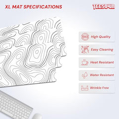 White Topographical XXL Gaming Deskmat 900x450mm – Extended Mousepad for PC