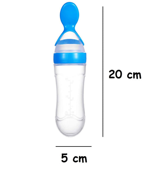 SYGA Baby Training Silicone Spoon Rice Cereal Squeeze Baby Bottle Spoon Safe Tableware Baby Feeding Tools_Blue