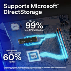 Crucial T700 2TB Gen5 NVMe M.2 SSD - Up to 12,400 MB/s - DirectStorage Enabled - CT2000T700SSD3 - Gaming, Photography, Video Editing & Design - Internal Solid State Drive