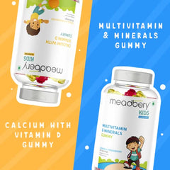 Meadbery Multivitamin Calcium Combo Gummy Bears Glutenfree Formula With Minerals And Vitamins B C D E B12 B6 For Kids Bone Health Growth Kids Bone Teeth Health 30+30 Tasty Gummies