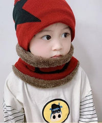 MOMISY Kids Winter Hat and Scarf Set, 2Pcs Warm Knit Beanie Cap and Scarf for 5-10 Years Old (Wine red)