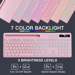 Soueto Wireless Keyboard with RGB Backlit, Phone Holder for Mac/PC, Black