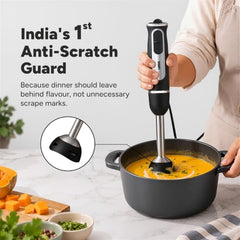 LINSO FULL STACK 1100W India's 1st Anti-Scratch 4-in-1 Hand Blender | 2-Year Warranty | 8 Speeds + Turbo | 860ml Chopper + Egg Whisk + Beaker | SS304 Blade | UK-Based Brand | Pure Copper DC Motor