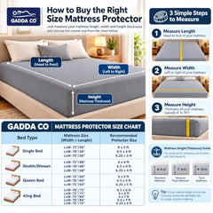 GADDA CO 100% Waterproof Premium Cotton Feel Mattress Protector King Size 78x72 Inch|Ultra Soft Breathable & Fitted Bed Protector Terry Cover Double Bed (6.5x6 feet, Fits 10 Inches, Grey)