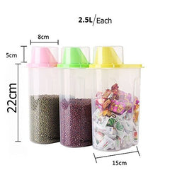 SYGA Large Cereal Dispenser Jar 2500ml Set of 3 Multi Purpose Storage Container Idle for Kitchen-Storage Box Lid Food Rice Pasta Container(Large,Pink)