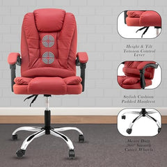Casa Haus Italia Premium Leatherette Office Chair for Work | Boss Chair, Ergonomic Executive, Luxurious Cushioned Arms & Seat, 2 Point Back Massager, Heavy Duty Metal Base (Burgundy)