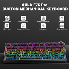 AULA F75 Pro Wireless Mechanical Keyboard,75% Hot Swappable Custom Keyboard,RGB Backlit,Pre-lubed Linear Switches,Side Printed PBT Keycaps Mechanical Gaming Keyboards,Gradient Purple