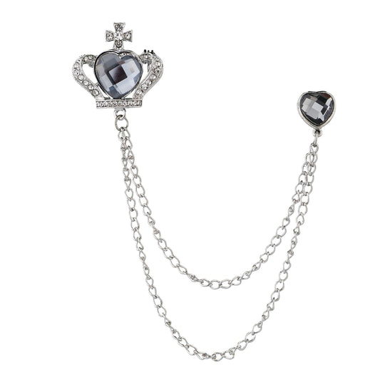SYGA Men's & Women Suit Shirt Stud Lapel Pin Chain Tassel Brooch Pin with Crystal Chain(Silver Sapphire Crown)