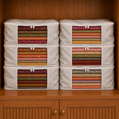 Homestrap set of 6 Foldable Saree Covers/Clothes Storage Bag/Wardrobe Organizer With Transparent Window And Zip For Lehenga, Suit, Dress,& Accessories (Grey)(Featured on Shark Tank), Polypropylene