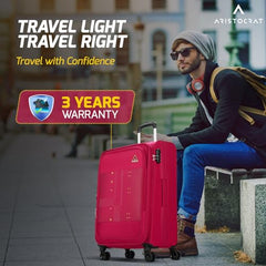 Aristocrat Duralite Set of 3 Soft Case (S+M+L) Trolley Bags, Red | 8-Wheels, Spacious, Zipper Expander, Front Pocket, Polyester Case, Combination Lock, Travel Luggage, 3-Year Global Warranty