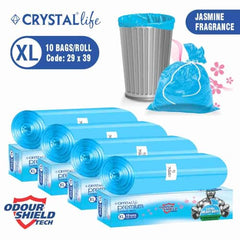 Crystal Scented Garbage Bags Medium 19x22 Inches Blue 120 Bags Pack | Jasmine Scented, 30 Pcs/Roll x 4, Tie-String, For Wet & Dry Waste