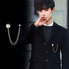 SYGA Men's & Women Suit Shirt Stud Lapel Pin Chain Tassel Brooch Pin with Crystal Chain(Small clock)