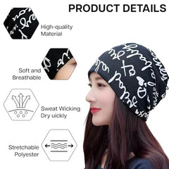 MOMISY Women Unisex Winter Beanie Hat & Neck Warmer | Knitted Multifunctional Scarf Cap with Letter Print | Warm Pullover Hat (in, Alpha, Free Size, BlackLetter)