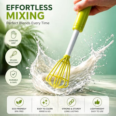 Quick Mixi Hand Push Blender, Manual Egg Beater & Milk Frother for Coffee, Lassi, Buttermilk, Protein Shakes, Kitchen Hand Mixer, Green