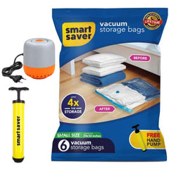 Smart Saver Polyamide Polyethylene Vacuum Compression Bags|Vacuum Storage Bags|Vacuum Bags For Travel|Space Saver Vacuum Bags(3Jumbo + 3Large With Electric And Manual Handpump),White