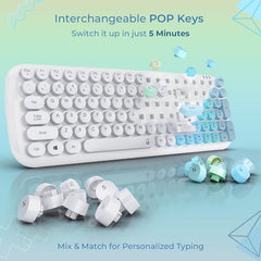 iGear KeyBee Retro Typewriter Inspired 2.4GHz Wireless Keyboard with Mouse Combo for Desktop/Laptop and Devices with USB Support, Single Nano Receiver, Round Keycaps, Cleaning Brush (White) (Green)