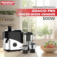 Maharaja Whiteline Odacio Pro Juicer Mixer Grinder With 3 Versatile Jars || 500 Watt || Food Grade Safe || 2 Year Warranty || Black and White