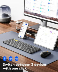 Samsers Foldable Keyboard&Mouse, Samsers Folding Bluetooth Keyboard Mouse Combo, 2.4G + BT5.0 x 2, Full-Size Portable Travel Keyboard & USB-C Rechargeable Wireless Mouse for iOS Android Windows Mac OS