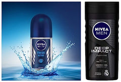Nivea Woody Fresh Active Roll On For Men, Anti-Perspirant, 50 Ml & Men Body Wash, Deep Impact, 3 In 1 Shower Gel For Body, Face & Hair, With Microfine Clay, 250 Ml
