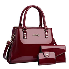 SYGA Pack of 3 Women's Glossy Patent Leather Clutch,Wallet & Handbag, Zipper Purse Suitable Gift for a Festival,occasion,Birthday(RED)