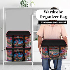 SNDIA 2 Pack 33L Transparent Clothes Storage Bags | Underbed Storage | Moisture Proof , Clothes Organizer for Lehengas, Dresses & Wardrobe Storage with Strong Zipper (RedBlack, 39x34x21cm)