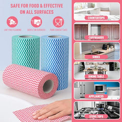 Amazon Brand - Presto! Non-Woven Kitchen Towel Roll | 80 Pulls (Pack of 2) | Size: 23 x 21 cm | Wavy Pattern (Red & Blue) | Washable and Reusable | Highly Absorbent | For Daily Use