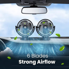 Portronics Twin Cool Dual Head Portable USB Powered Fan With 360° Rotatable Head, 3 Speed Control, Ultra Silent Operation, Brushless Motor, Suitable For 12/24V Car,SUV,Bus,Desk,Home Fan(Black)