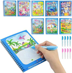 Smart Kid Magic Water Book 4 Pc Set for Kids Age 2–10 Years | Reusable Water Coloring Books Refillable Water Pen | Mess-Free Painting Activity Book | Early Learning Drawing and Travel Activity Kit