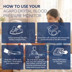 AGARO Automatic Portable Digital Blood Pressure Monitor for Home Use with Large LCD Display, Upper Arm Cuff, Accurate BP & Pulse Rate Monitoring, Memory Storage, Easy Key touch Operation