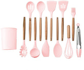Syga Silicone Kitchen Spoon Utensil Set, 11 Piece (Pink)