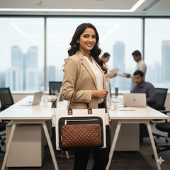 Bayne Tote Bag with Lunch Compartment | Laptop Bags for Women Office Use | Waterproof Handbag for Women | Elegant Office Bag for Woman | Tote Bag for Woman (Cream&Borwn)