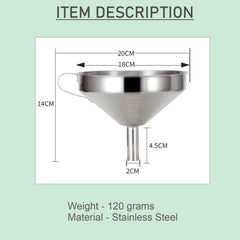 SYGA Liquid Funnel Stainless Steel 15cm Kitchen Funnel with Removal Strainer Food Filter Strainer for Transferring Liquids, Fluid, Small Dry Ingredients Oil, Making Jam- Silver