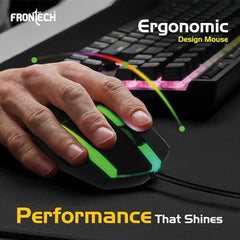 FRONTECH Wired Optical Mouse | 1200 DPI | 3-Button | Rainbow RGB Lighting | 1.2m Cable | 1 Year Limited Warranty (MS-0107)