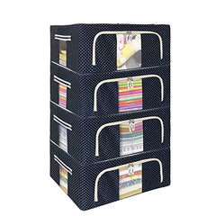 FLYNGO Foldable Steel Frame Clothes Organizer Storage Box For Wardrobe, Saree, Shirts, And Blankets (66 Ltr - Pack Of 2, Oxford Fabric), Blue