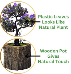 Dekorly Small Artificial Bonsai Tree Fake Plant Potted House Plants Japanese Pine Bonsai Plant Faux Bonsai for Home Indoor Decoration Office (Wooden Potted Plants, Design-G)