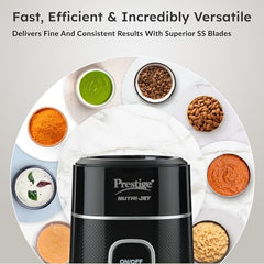 Prestige Nutri-Jet Mixer Grinder with 2 Jars| 450 Watts| Sipper Lid & Additional Cover Lid| ISI Certified| One-Touch Operation, Black