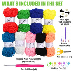 Asian Hobby Crafts 12 Pcs Multi Wool Yarn Set for Crocheting & Knitting | 12g Each Soft 3 Ply Wool Yarn Crochet Thread, Ideal For Handmade DIY Embroidery Craft Projects & Perfect For Beginners