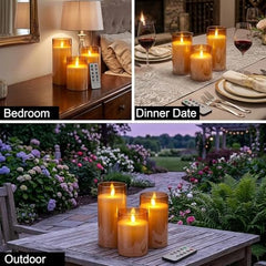 Flameless LED Pillar Candle Set of 2 | Acrylic Fiber Glass | Dancing Faux Wick | Remote Control with Battery Operated 3 AA | Home Décor & Gifting | 3" D x 6" H | Red