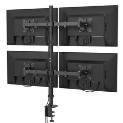 UNIQ Mounts™ 4 Screen Monitor Mount for 13''-27'' Screens, Heavy Duty with 180° Swivel, 360° Rotation, +90°-85° Tilt, VESA 75x75/100x100, 8kg Weight Capacity per Arm,Clamp + Grommet
