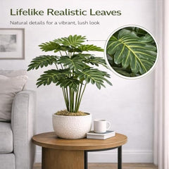 GARDEN GYANI Artificial Areca Palm Plant with Black Pot – 145 cm Tall Faux Tropical Decorative Plant with 35 Leaves for Home, Office & Living Room Décor