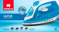 Havells Vapor 1250 Watts Steam Iron With Teflon Coated Sole Plate, Self Cleaning Function, Vertical & Horizontal Ironing & 2 Years Warranty. (Blue), Abs