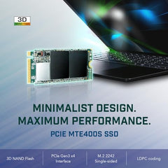 Transcend 2TB MTE400S M.2 2242 PCIe Gen3x4 SSD, Compatible with Ultra-Thin Laptops, Dram-Less Low Power, Up to 2000MB/s, TLC - TS2TMTE400S