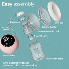 LuvLap Adore Double Electric Breast Pump with Dual Mode, 2 Phase - Stimulation & Expression, Soft Silicone Cushion, Rechargeable Battery, Single Breast Pump Electrical, BPA Free