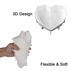SYGA Pinata 3D Diamond Heart Love Shape Silicone Cake Mold Chocolate Mousse Dessert Baking Non-Stick Mould Pan for Mousse, Chocolate Brownie, Cheesecake, Jelly, Ice Cream, Fondant, DIY Tools-White