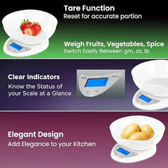 Ant Esports AEKS200 Kitchen Weighing Machine with Bowl, Weighing Scale for Fitness, Shop,Home Baking/Cooking with Large LCD Display,Tare Function,Over Load Indicator,Weigh Upto 5Kgs,30 Months Warranty
