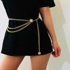 SYGA Women's Metal Waist Chain Dress Decorative Chain Adjustable Waist Thin Belt(Gold)