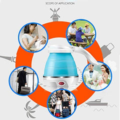 AZHARI COLLECTION Travel Folding Electric Kettle, Fast Boiling, Portable Electric Kettle, 600ml Boil Dry Protection, 100-240V Food Grade Silicone Foldable Kettle (Multicolor), 600 watts
