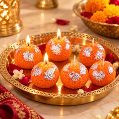 TIED RIBBONS Set of 6 Motichoor Ladoo Shaped Candles for Home, Pooja & Gifting | Wedding & Festival Décor | Candle for Gift - Diwali Decoration Items for (2-3 Hours Burning Time, Unscented)